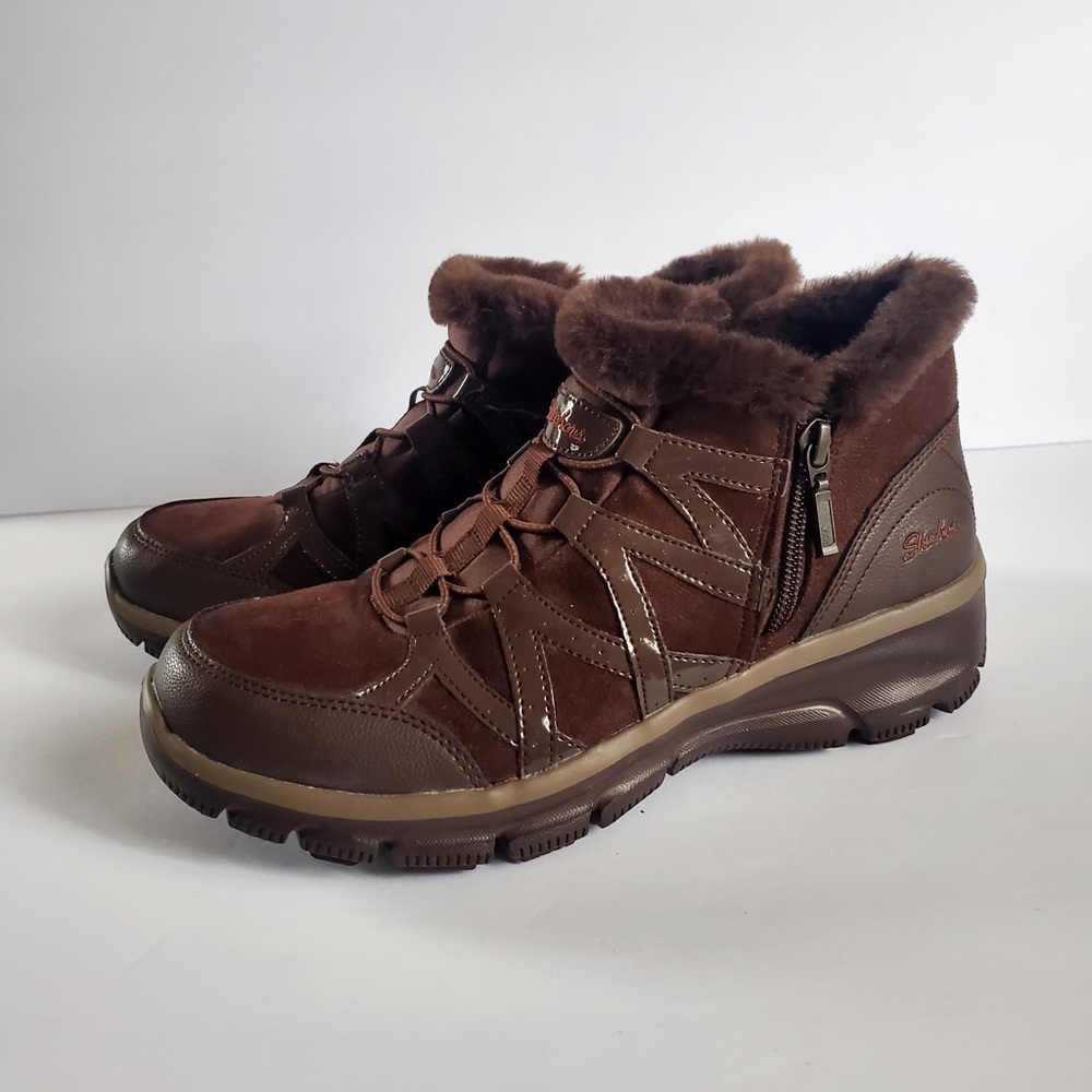 Skechers Women's Chocolate Fur-Trimmed Boots 8.5